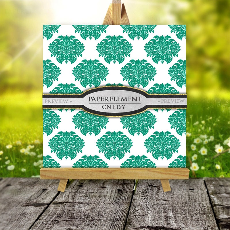 Emerald Green Damask Scrapbook Digital Paper Pack Printable Etsy