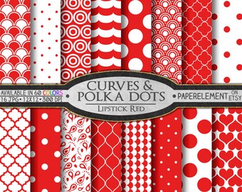 Red Geometric Digital Paper - Lipstick Red Printable Patterns with Bright Red Shapes - Instant Download Red Quatrefoil Designs