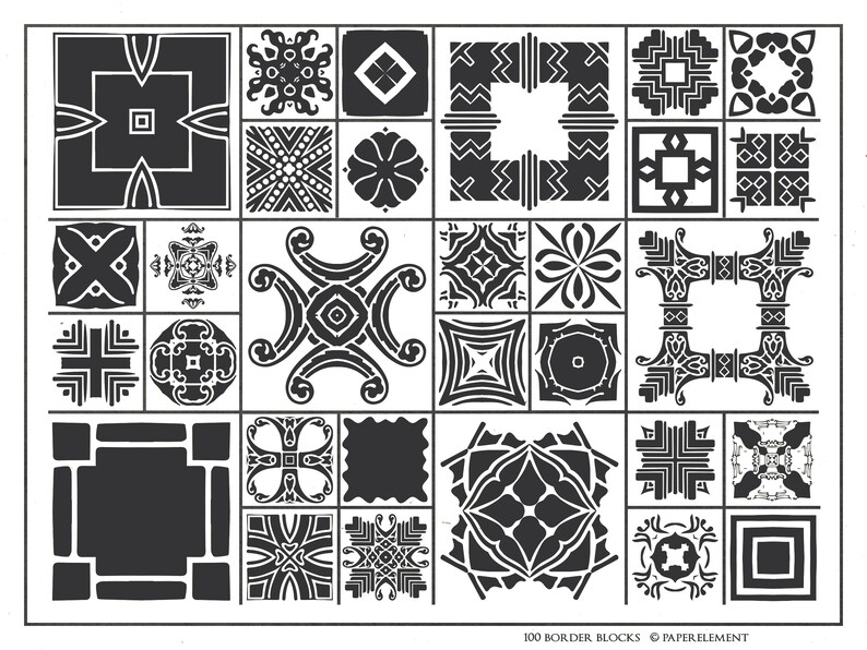 Boder Block 100 Border Blocks Vector Set - Border Tiles Art in Ai, EPS, SVG, and ...