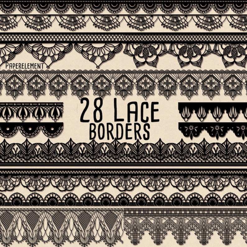 May include: A set of 28 black lace borders, perfect for adding a touch of elegance to your designs. The borders are intricate and detailed, and they would be perfect for adding a touch of vintage charm to your projects.