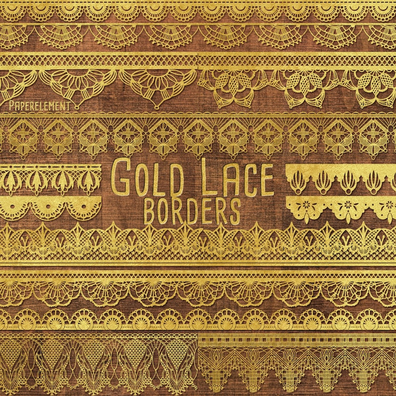 Gold Lace Borders Gold Border Clipart Gold Lace Trim Golden Etsy