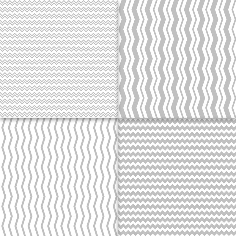 Silver Chevron Digital Paper Pack Silver Scrapbook Paper Chevron Stripes Wedding Patterns Pale Gray Commercial Use Seamless Graphics image 3