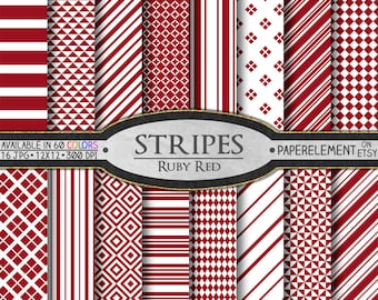 Ruby Maroon Red Stripe Scrapbook Paper Pages Set: Seamless Peppermint Candy Pinstripe Printable Backgrounds, Geometric Lines Backdrops