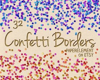 Clipart de confete: Imagens de confete, Bordas de confete, Sobreposição de confete, Gráficos de confete, Confete digital, Clipart digital para uso comercial