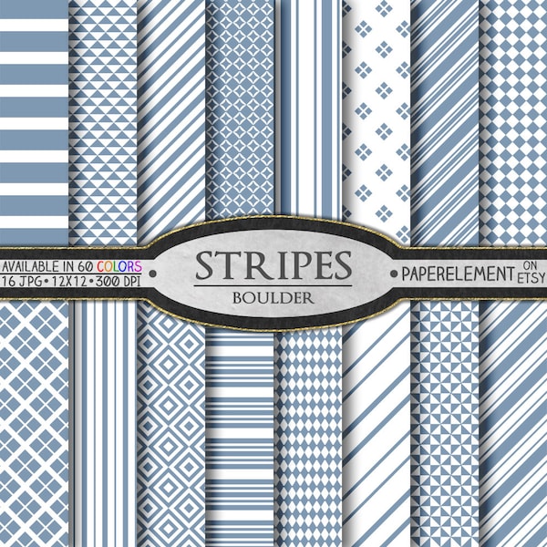 Boulder Blue Stripe Digital Paper Pack: Thin, Thick, Horizontal, Diagonal, Vertical, Nautical Backdrop, Background Graphics Print Download