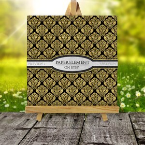 Black and Gold Foil Seamless Damask Pattern Digital Paper: Ornate ...