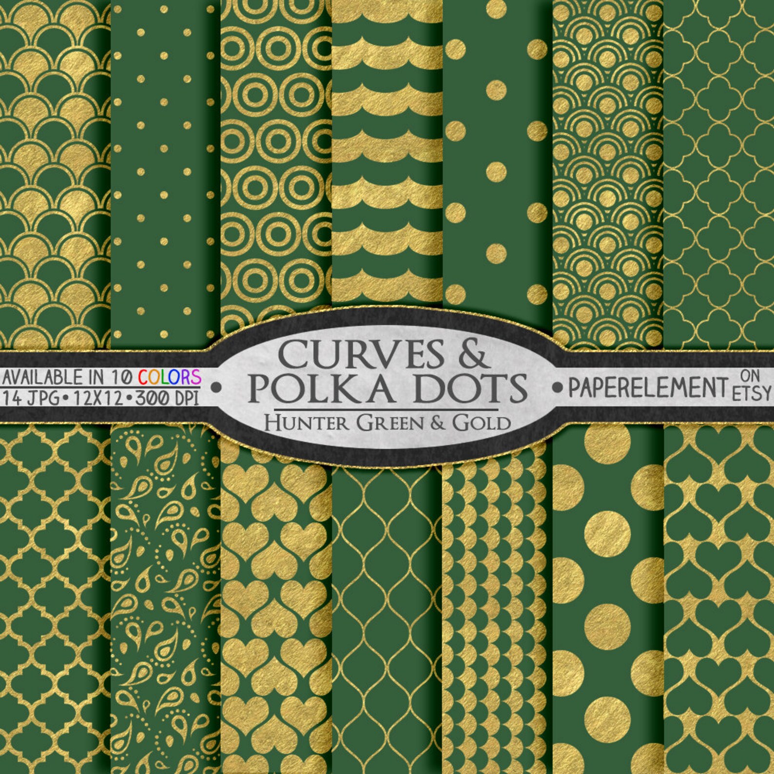 Hunter Green and Gold Polka Dot Wedding Paper Foil Metallic Etsy