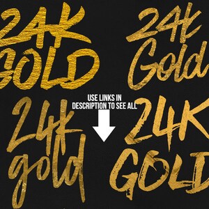 Puede incluir: Cuatro dise&ntilde;os gr&aacute;ficos diferentes del texto "24K Gold" en color dorado sobre fondo negro. El texto est&aacute; en un estilo manuscrito en negrita.
