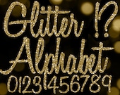Gold Glitter Alphabet Clipart: Cursive Letters Handwriting Overlay Clip Art Images, Shiny Script Writing Font, Numbers Digital Download