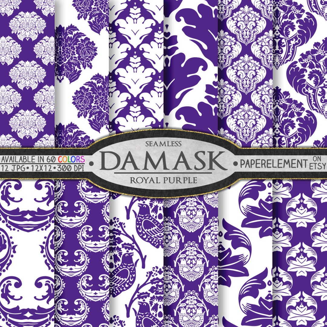 Royal Purple Seamless Damask Pattern Digital Paper: Ornate Fabric ...