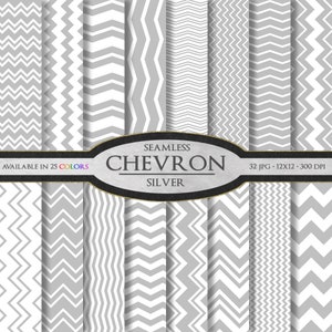 Silver Chevron Digital Paper Pack Silver Scrapbook Paper Chevron Stripes Wedding Patterns Pale Gray Commercial Use Seamless Graphics image 2