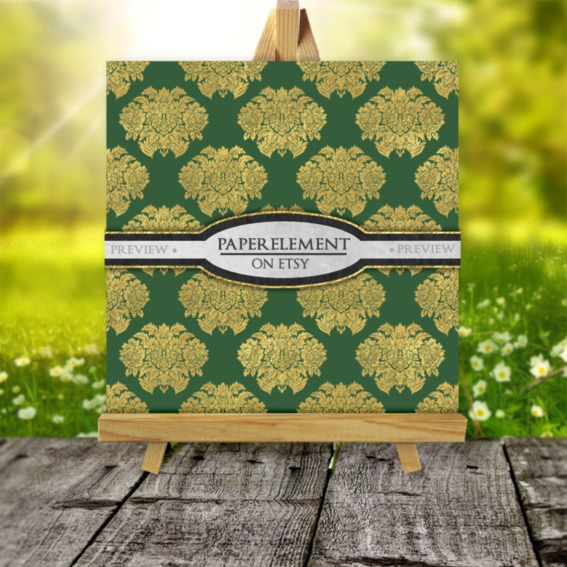 Hunter Green and Gold Damask Backgrounds Gold and Green Etsy