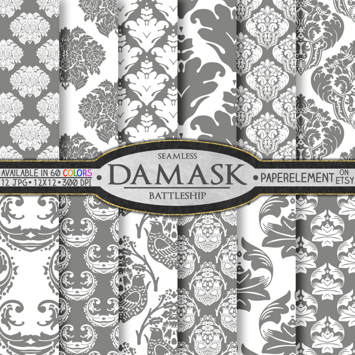 Gray Damask Digital Paper Gray Damask Paper Gray Digital Etsy