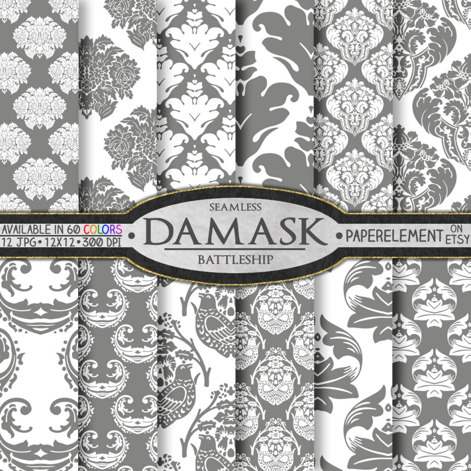 Gray Damask Digital Paper Gray Damask Paper Gray Digital Etsy