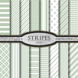 Pacchetto di carta digitale a strisce verde salvia: sottile, spessa, orizzontale, diagonale, verticale, sfondo nautico, grafica di sfondo Stampa Download