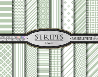 Paquete de papel digital con rayas verde salvia: fino, grueso, horizontal, diagonal, vertical, fondo náutico, gráficos de fondo para imprimir