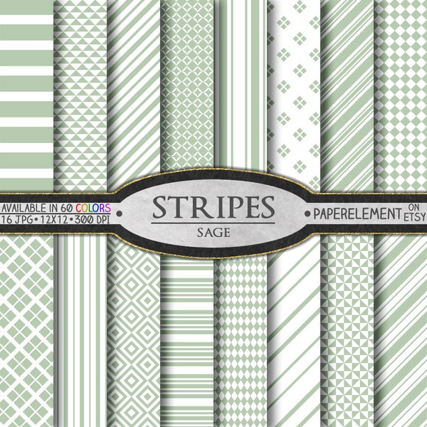 Sage Green Stripe Digital Paper Pack: Thin, Thick, Horizontal, Diagonal, Vertical, Nautical Backdrop, Background Graphics Print Download