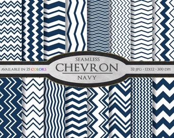 Navy Blue Chevron Digital Paper Pack - Instant Download - Digital Scrapbook Paper with Chevron Background