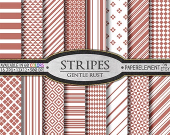 Paquete de papel digital con rayas de color rojo óxido suave: fino, grueso, horizontal, diagonal, vertical, fondo náutico, impresión gráfica de fondo
