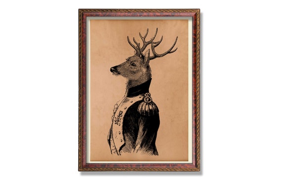 Vintage animal illustration General deer art print Steampunk | Etsy