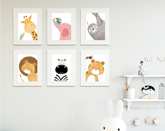 Jungle Animal, Nursery Room, Children's Room, Lion, Sloth, Elephant, Tiger, Zebra, Giraffe. Set or individual