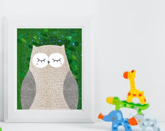 Owl, Woodland Animals, Woodland Critters, Nursery, Animal Wall Art, Kids Room, Animals, Print