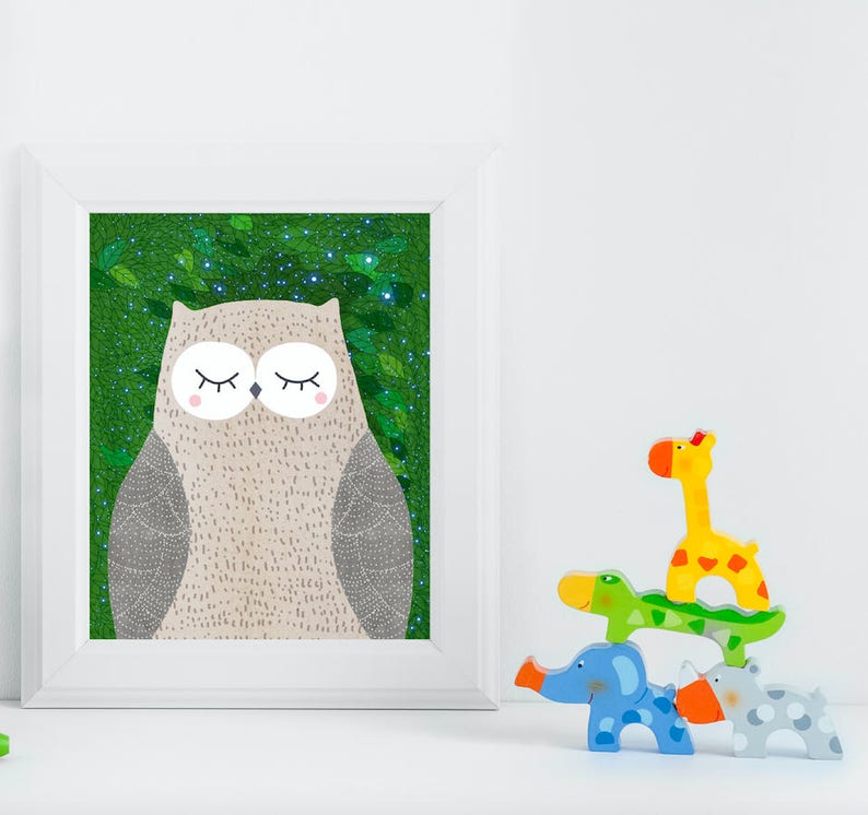 Owl, Woodland Animals, Woodland Critters, Nursery, Animal Wall Art, Kids Room, Animals, Print image 1