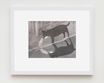 True Friends, Cat, Mouse, Nursery Animal Wall Art, Kids Room, Farm Animal,  Wall decor, Print