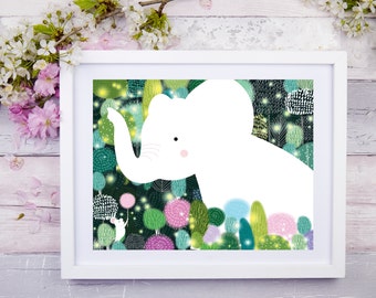 Best Friends, Elephant, Mouse, Nursery Animal Wall Art, Kids Room, Wall decor, Print, Illustration