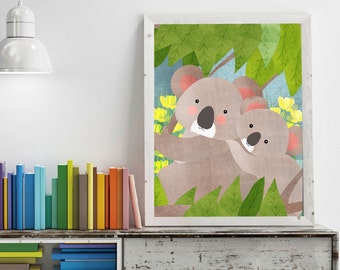 Koala Family, Animals, Nursery Art, Jungle Nursery, Baby Animal, Decor, Print