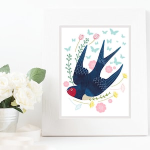 Swallow, Art Print, Nursery Art, Wall Decor, Kids Room, Print, Birds, Alphabet