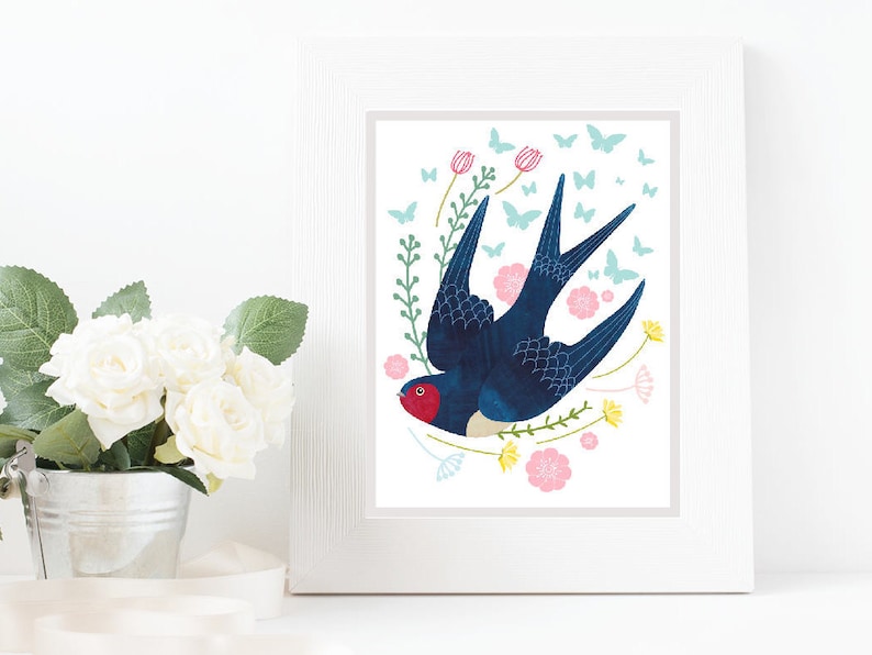 Swallow Art Print Nursery Art Wall Decor Kids Room Print Etsy