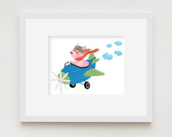 Pig Pilot, Nursery Animal Wall Art, Kids Room, Farm Animal,  Wall decor