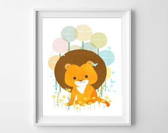 L for Lion, King of the Jungle, Animal Nursery Art, Jungle Nursery Decor, Children's Room, Print