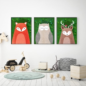 Woodland Animals, Nursery Room, Children&#39;s Room, Decor,Raccoon, Fox, Rabbit, Deer, Bear, Hedgehog, Owl, Print, Illustration