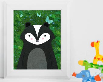 Skunk, Woodland Animals, Woodland Critters, Nursery, Animal Wall Art, Kids Room, Animals, Print