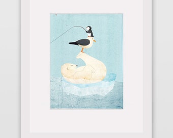 The Angling Club, Nursery Animal Wall Art, Kids room, Penguin, Polar Bear, Seagull, Animals