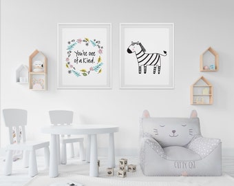 Zebra + Quote, Printable, Nursery Animal Wall Art, Kids Room, Farm Animal,  Wall decor, PDF, Instant Download