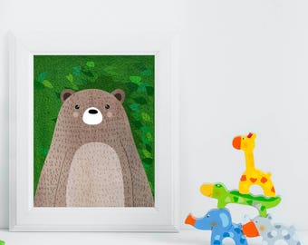 Bear, Woodland Animals, Woodland Critters, Nursery, Animal Wall Art, Kids Room, Animals, Print