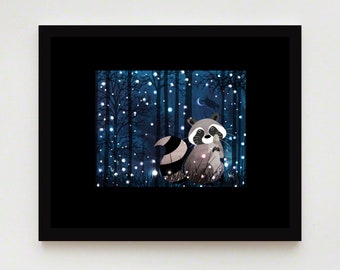 And the Raccoon Ran Away with a Spoon, Nursery Animal Wall Art, Kids room, Nursery Rhyme, Print