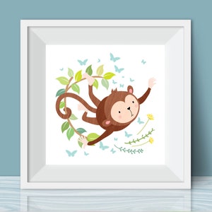Monkey, Jungle Themed Nursery Room, Children&#39;s Room, Square