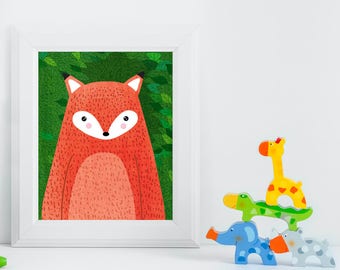 Fox, Woodland Animals, Woodland Critters, Nursery, Animal Wall Art, Kids Room, Animals, Print