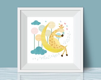 Giraffe, Jungle Themed Nursery Room, Children's Room, Square