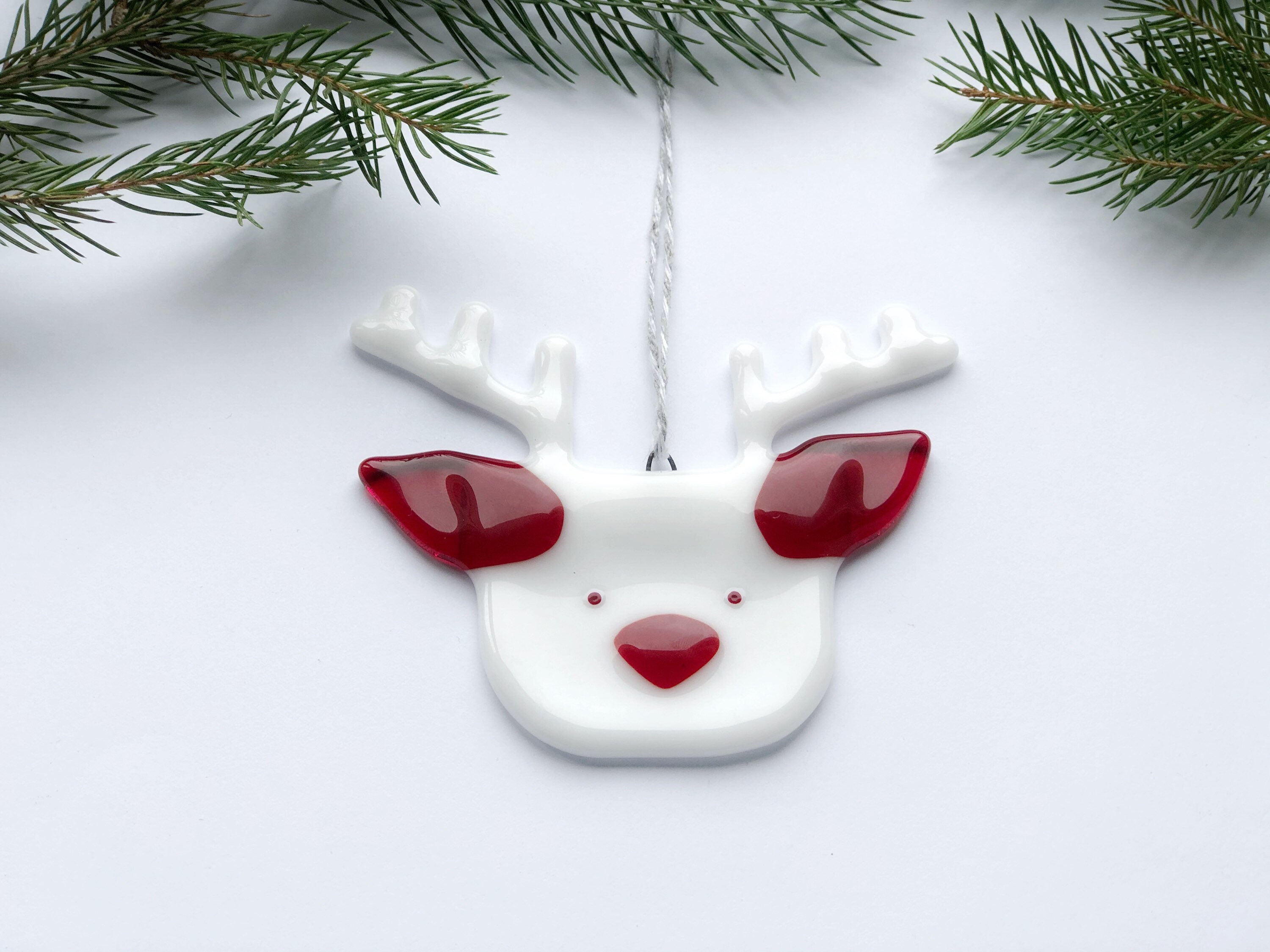 Christmas ornament Fused Glass Deer Head. Christmas stocking.  Etsy
