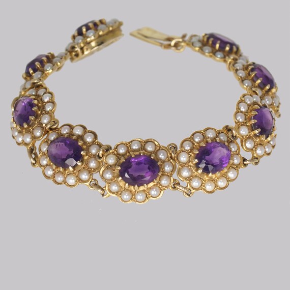 Victorian Amethyst & Seed Pearl Bracelet 9ct Gold Antique | Etsy