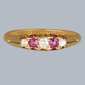Victorian Old Cut Diamond and Ruby Ring | Edwardian 18ct Gold 5-Stone Ring c.1900 Antique Five Stone Ring