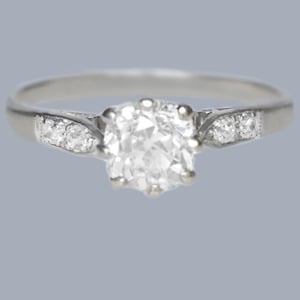 Anillo de compromiso antiguo con diamantes de talla europea de 1,00 ct, oro de 18 ct, c.1910