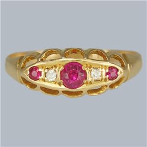 Antique Ruby and Diamond Five Stone Ring 18ct Gol… - image 1