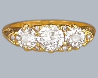 Exceptional Victorian Ring Diamond Trilogy 18ct Gold Antique Ring 1.50ct Old Cut Diamond Engagement Ring