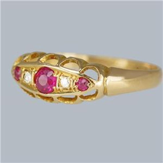 Antique Ruby and Diamond Five Stone Ring 18ct Gol… - image 3